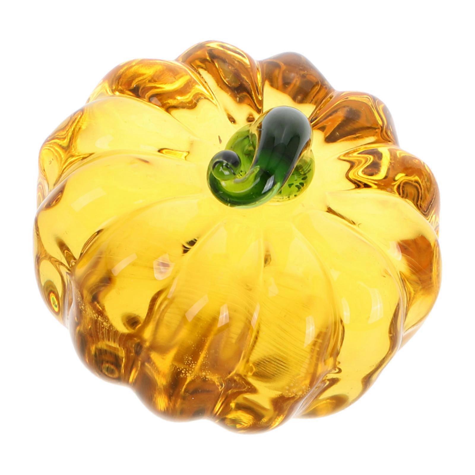 Glass Pumpkin Figurine for Calligraphy with 2Pcs Crystal Paperweight Decoration