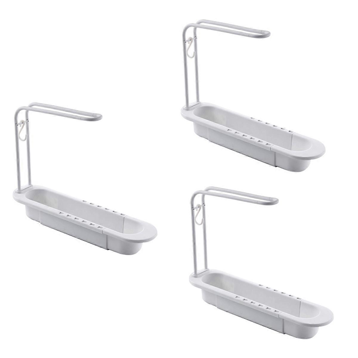 Telescopic Rack, Drain Rack, Kitchen Storage Basket Accessories White