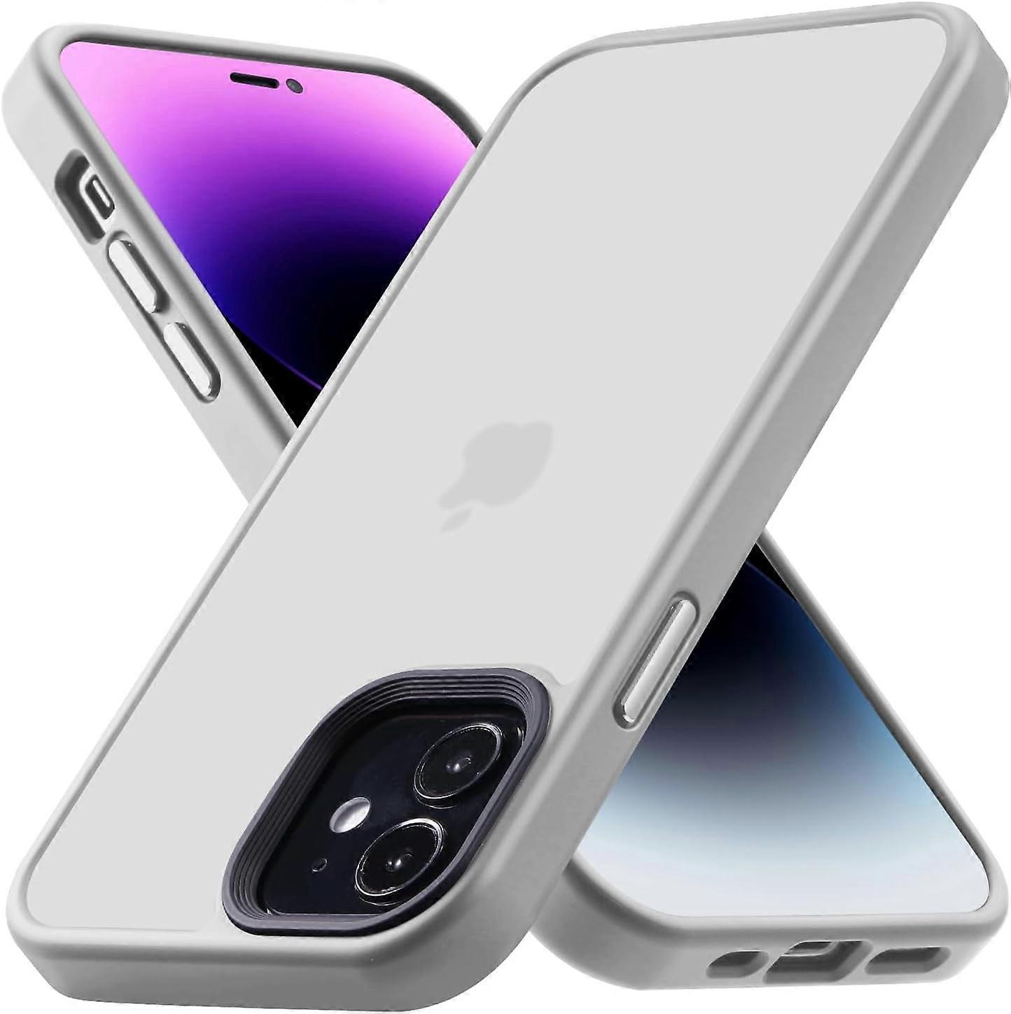 Shockproof iPhone 12/12 Pro Case, Grade Drop Protection, Slim Translucent Hard Back Case for 6.1", Grey