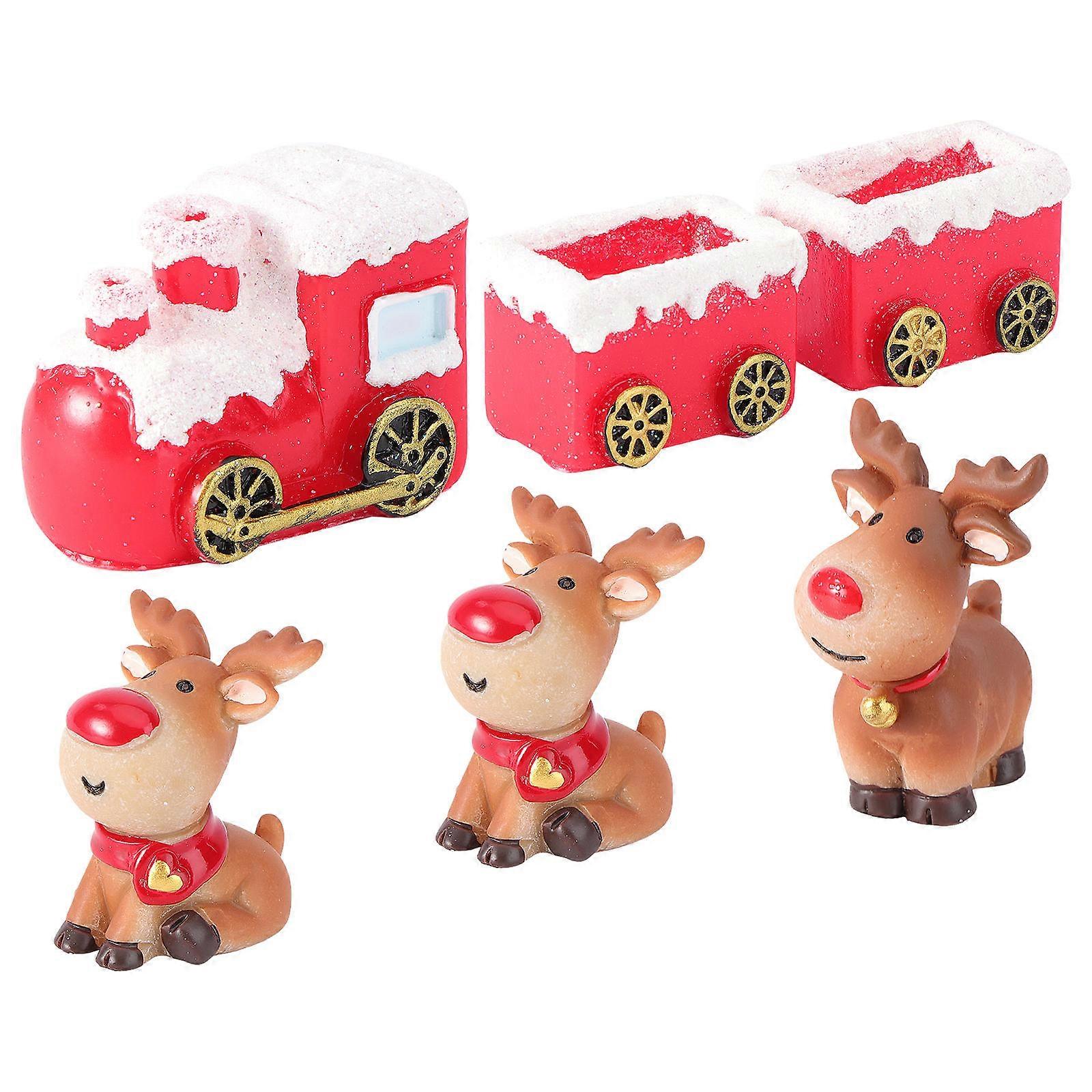 Christmas Desktop Decor for Miniature Resin Elk Sled 5Pcs Set