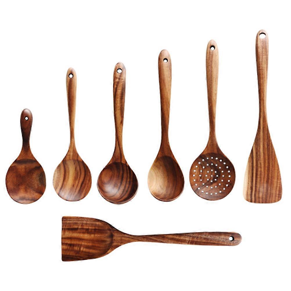 2 Sets Wooden Kitchen Utensils Wooden Spoon Kit Long Handle For Kitchen Use Assorted Color Ideal For Stirring And Flipping