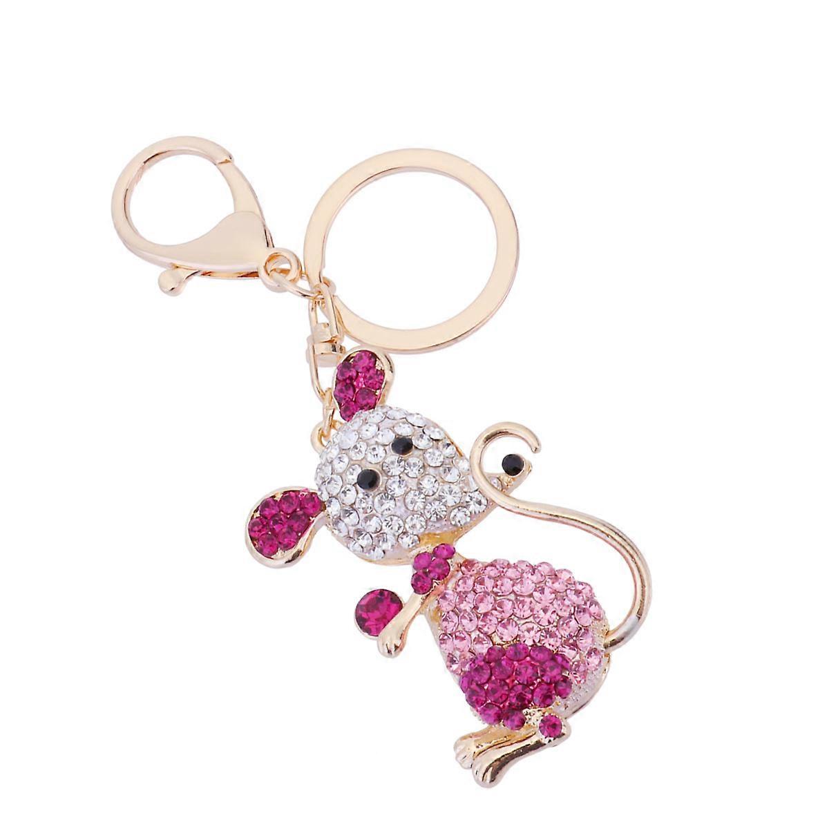 Creative Mouse Pendant Keychain with Metal Key Rings Pink
