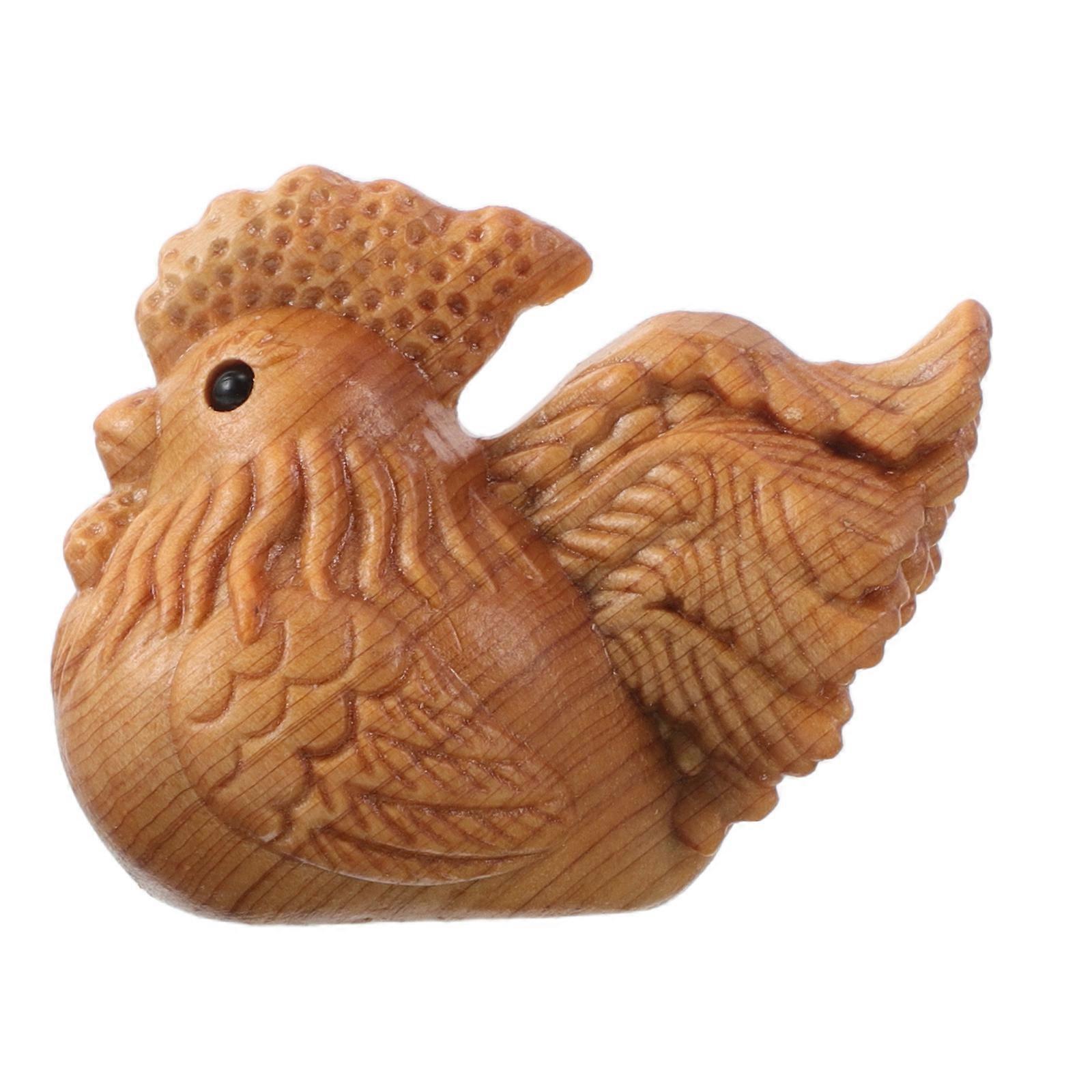 Chicken Decorative Ornament Wooden Rooster Figurine For Home Decor Office Desk And Shelf Display Hand Carved 1Set