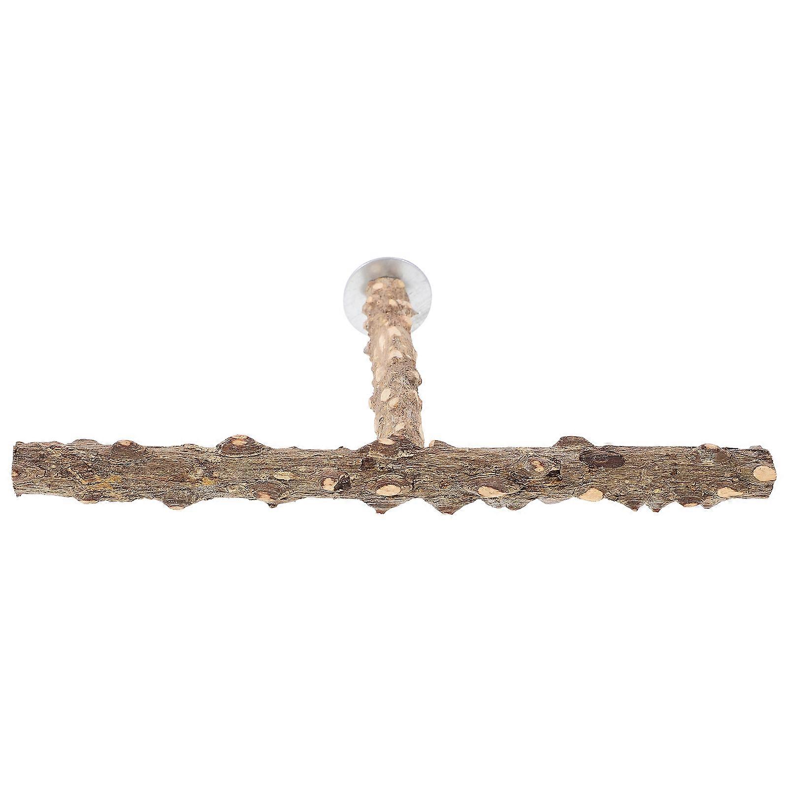 Wood Parrot Perch Stand for Chewing 2Pcs Cage Accessory Light Brown