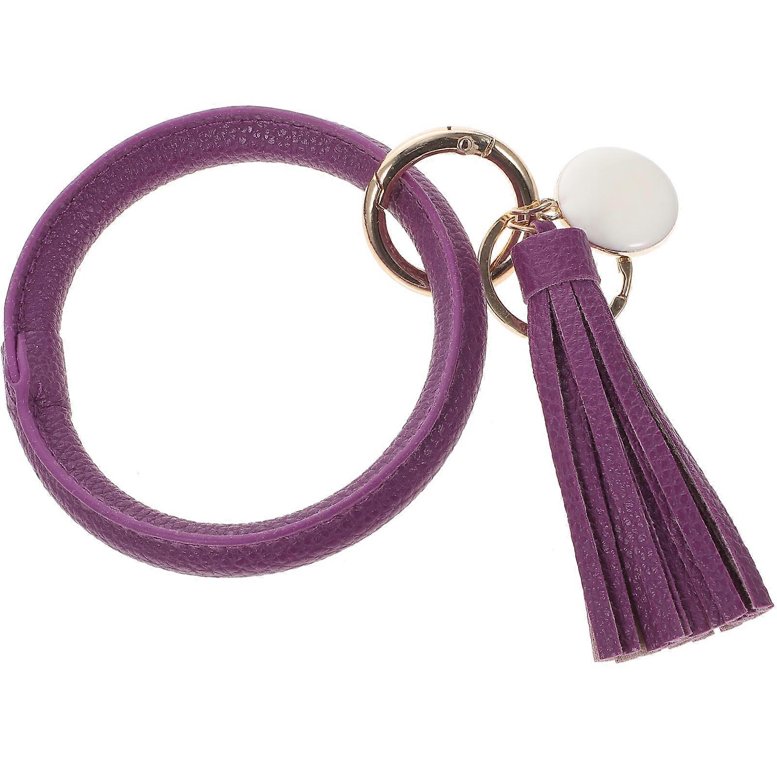 Tassel Wristlet Keychain for Decoration 4Pcs Violet PU Alloy Material