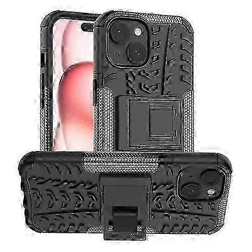 For iPhone 15 Tire Texture TPU + PC Mobile Phone Case with Holder