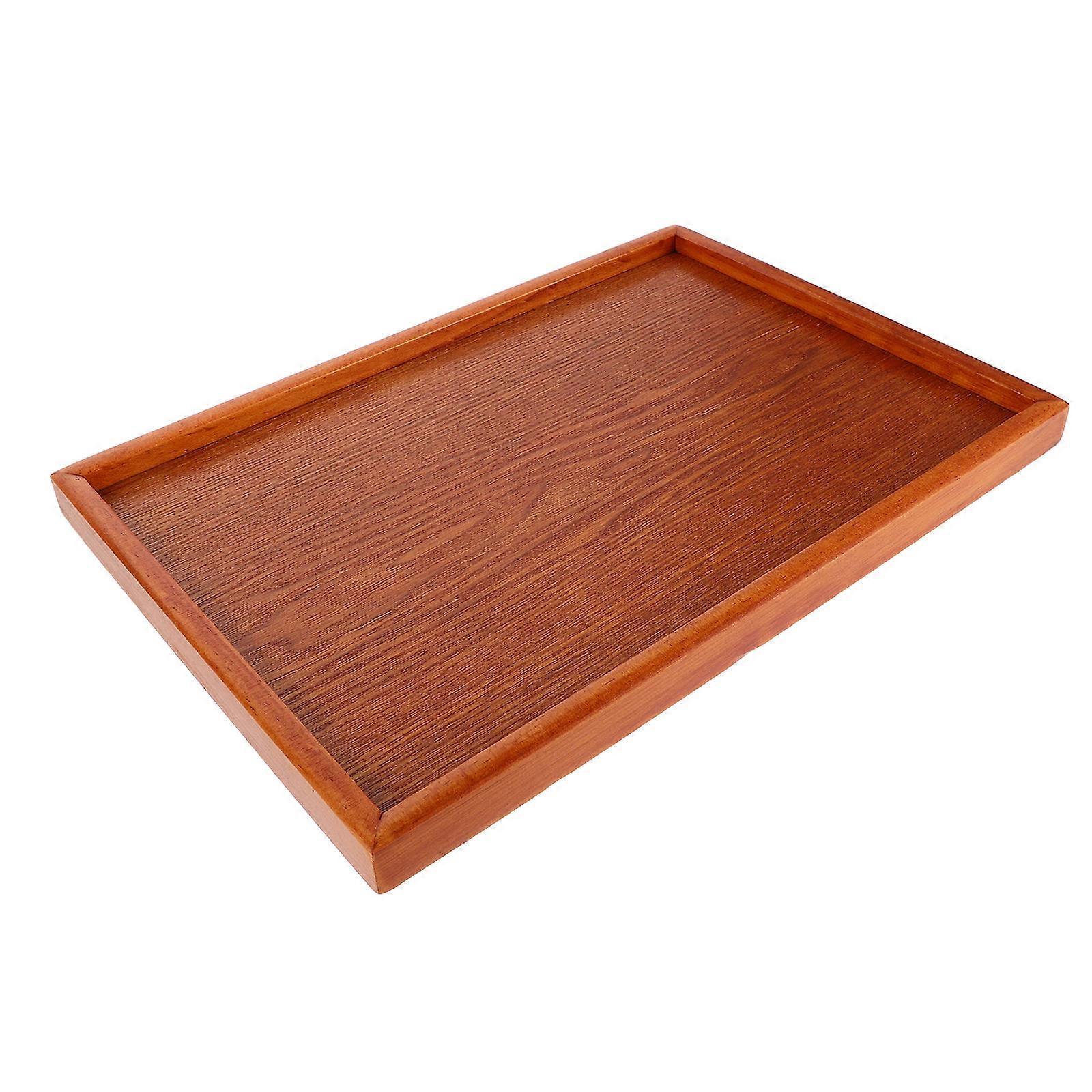 Solid Wood Tray Rectangular Tea Tray for Serving 2Pcs Brown Wooden Trays