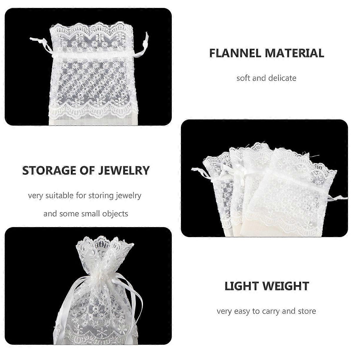 Storage Bag Lace Drawstring Bundle for Jewelry Pocket 12Pcs White