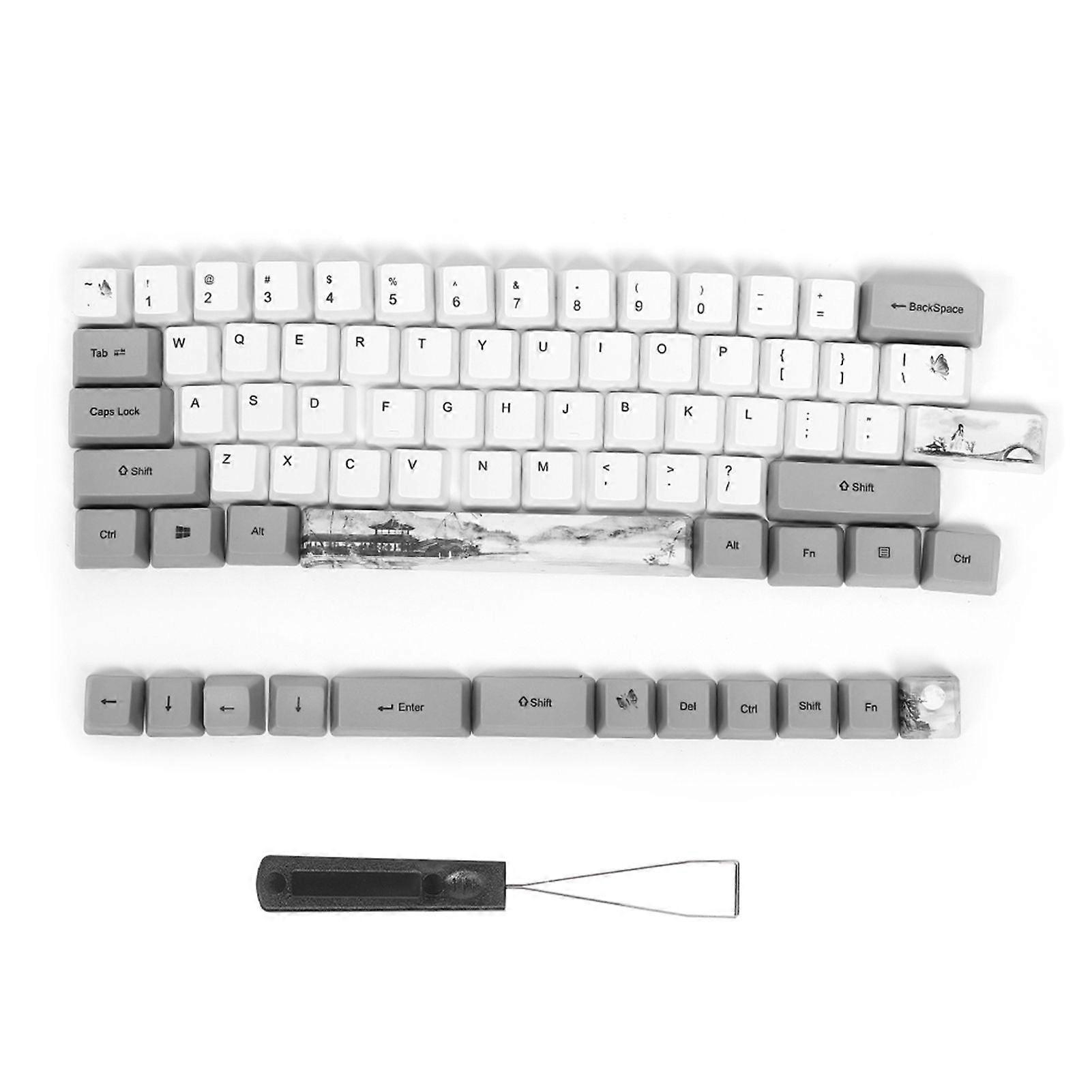 73PCs Sublimation Keycaps PBT Mechanical Keyboard Accessory PC Parts with Cute Pattern(6064 Motif d'encre )