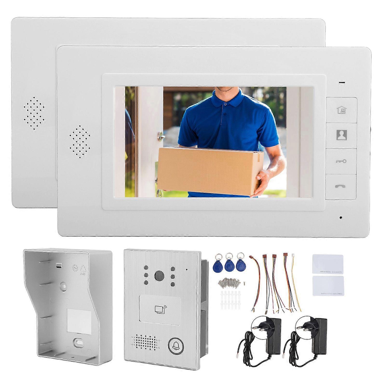 Wired Video Intercom System 7in Color Screen 120 Deg Angle Lens Rainproof Smart Door Phone Kit for Villa Apartment EU Plug