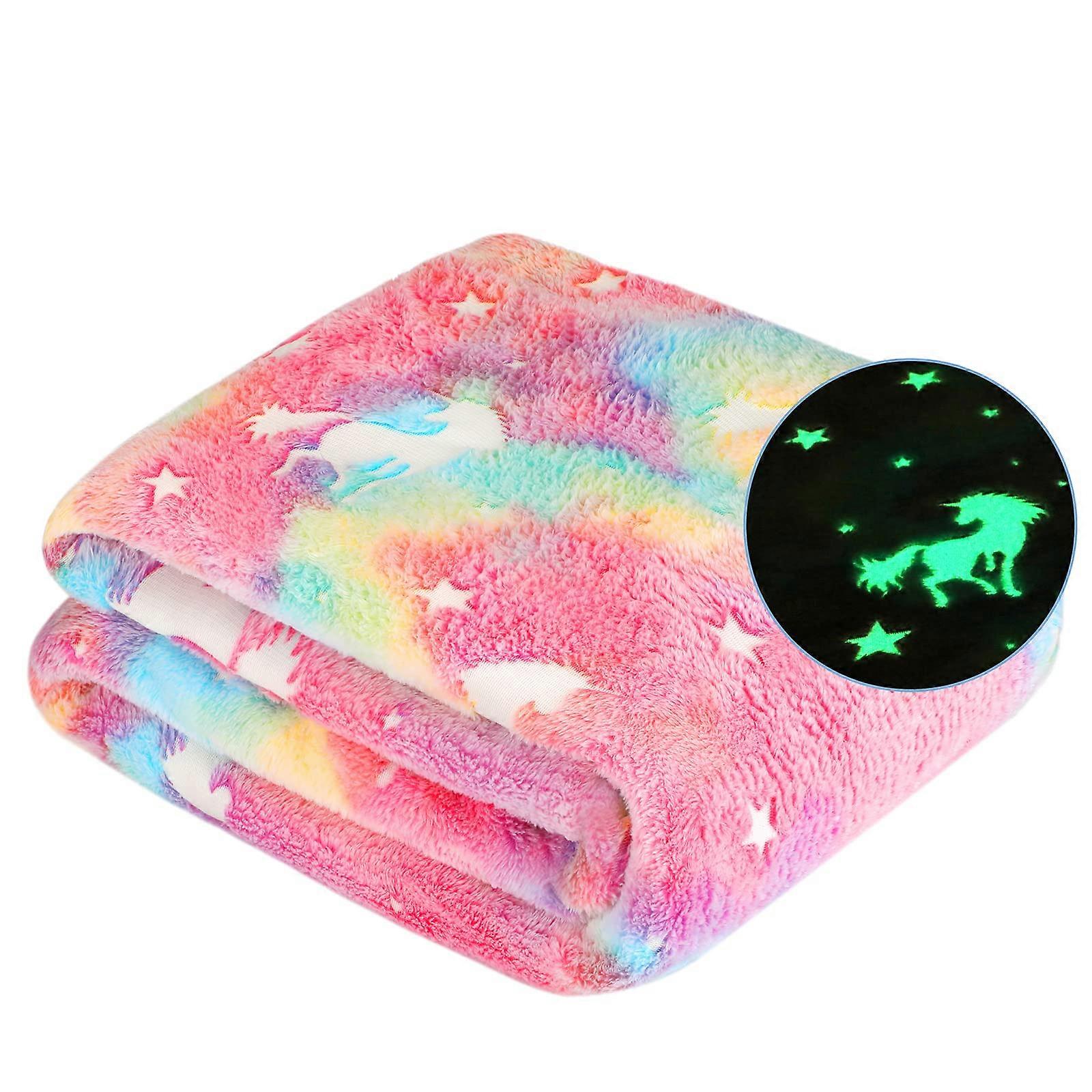 Glow In The Dark Blanket Unicorn Pink 50x60 Light Up Rainbow Plush Throw Unicorn Blanket For Kids