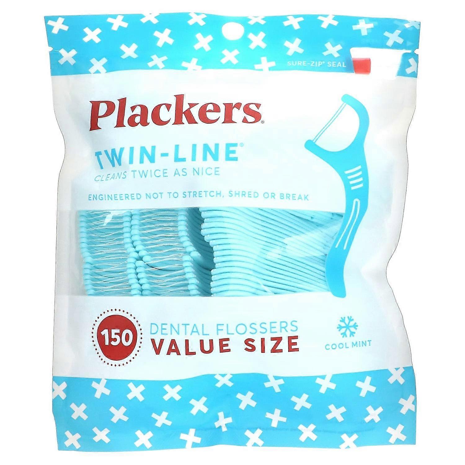 Plackers, Twin-Line, Dental Flossers, Value Size, Cool Mint, 150 Count