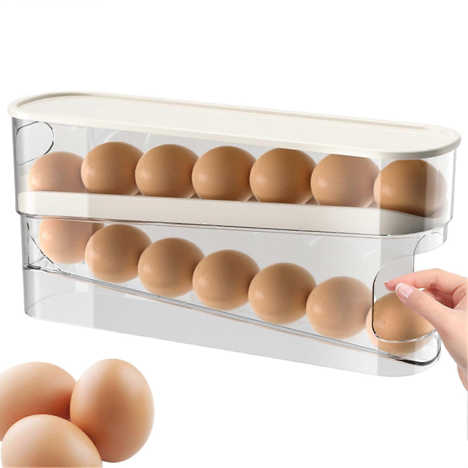 Egg Organizer For Refrigerator Clear Auto Rolling Dispenser Large Capacity For Kitchen Cabinet Freezer Camping Picnic
