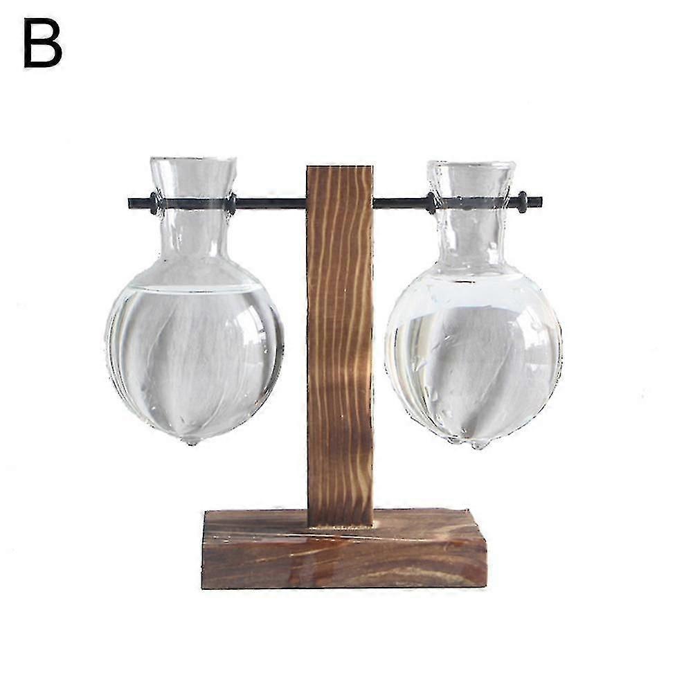 나무 프레임 유리 꽃병 화분 탁상 수경 재배 식물 분재 화분