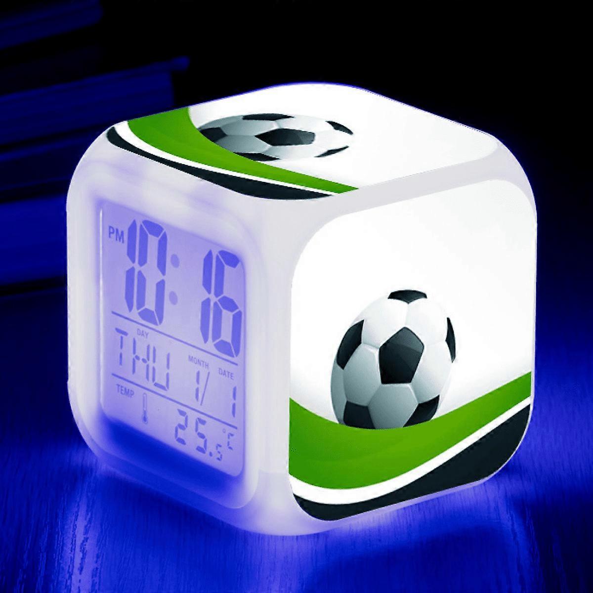 LED Alarm Clock with Soccer Pattern, Glowing Digital Desk Clock, Compatible with HTNL#836, Colorful Gift for Kids, Adults