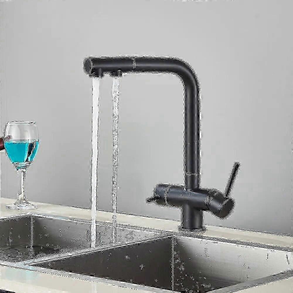 Küche Ausziehbarer gefilterter Wasserhahn Chrom Messing Luftreiniger Wasserhahn 360 Rotation Doppelsprüher Trinkwasserhahn Gefäß Spüle Mischbatterie