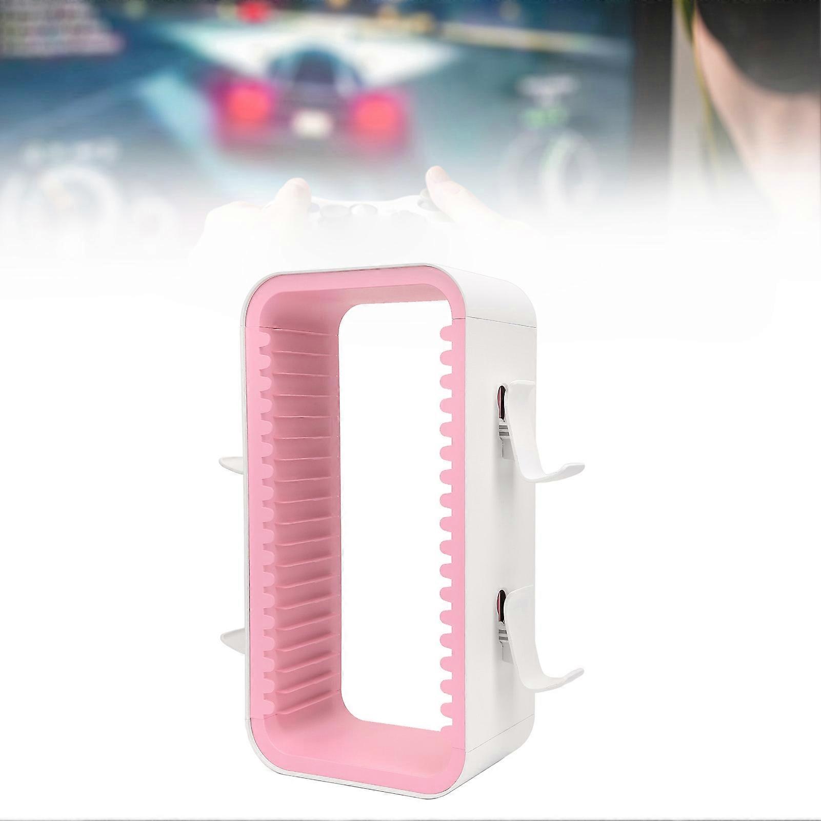 Game Storage Tower 18 Slots Stylish Minimalist Design Video Game Storage Stand Tower for PS White Pink 