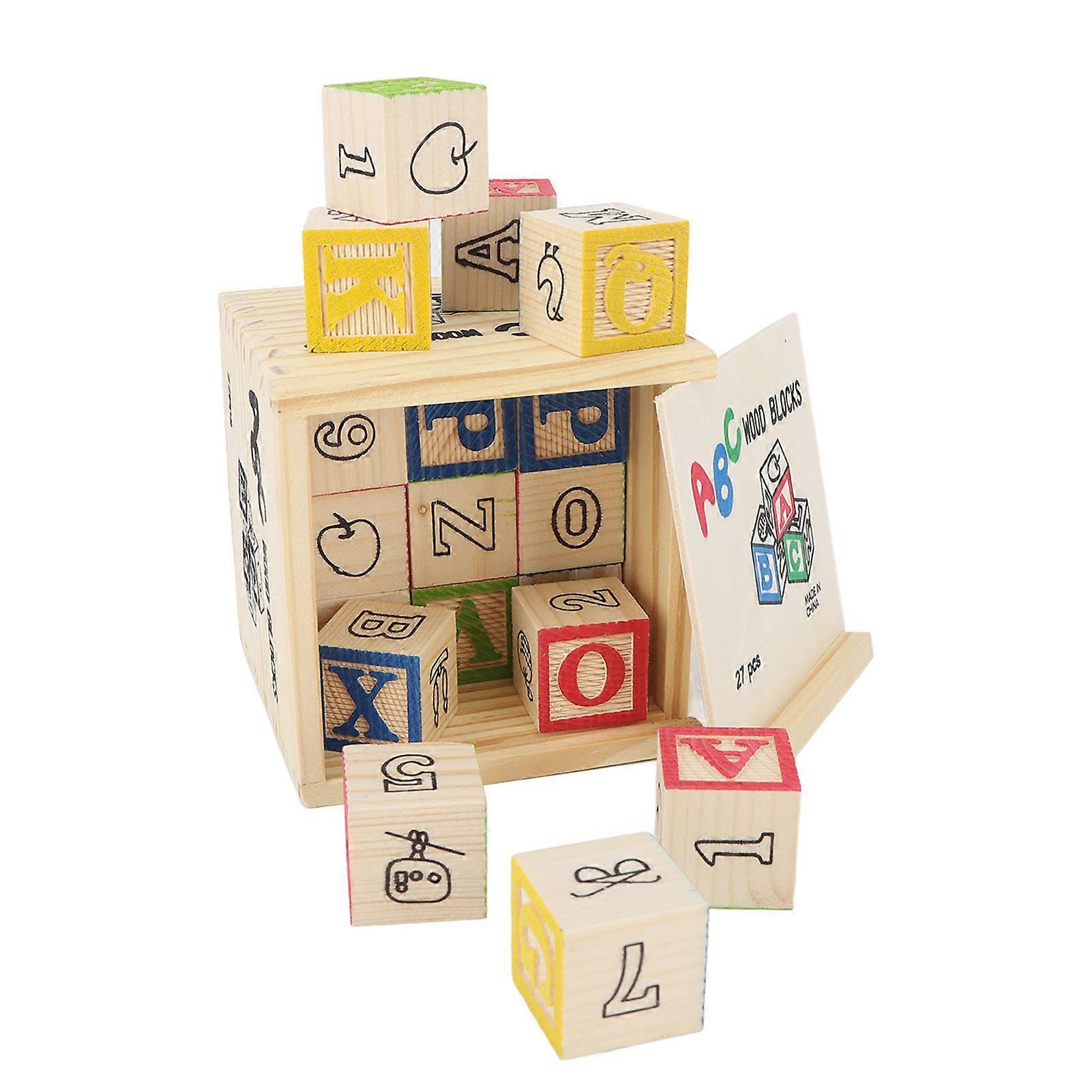 27PCS Alphabet Building Block Box Full Color Wood Baby Alphabet Number Blocks for Preschool Educational Building Block Box 
