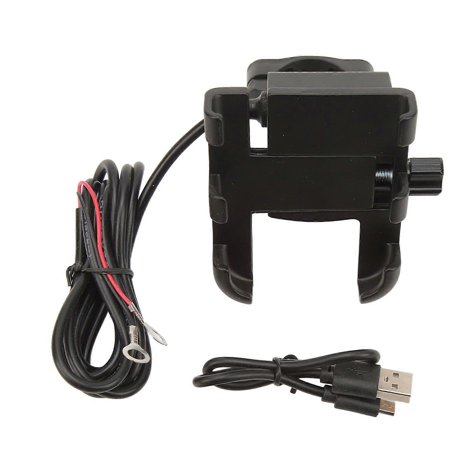 2 in 1Motorcycle Phone Mount Charger Rear View Mirror Or Handlebar Cellphone Holder Black 