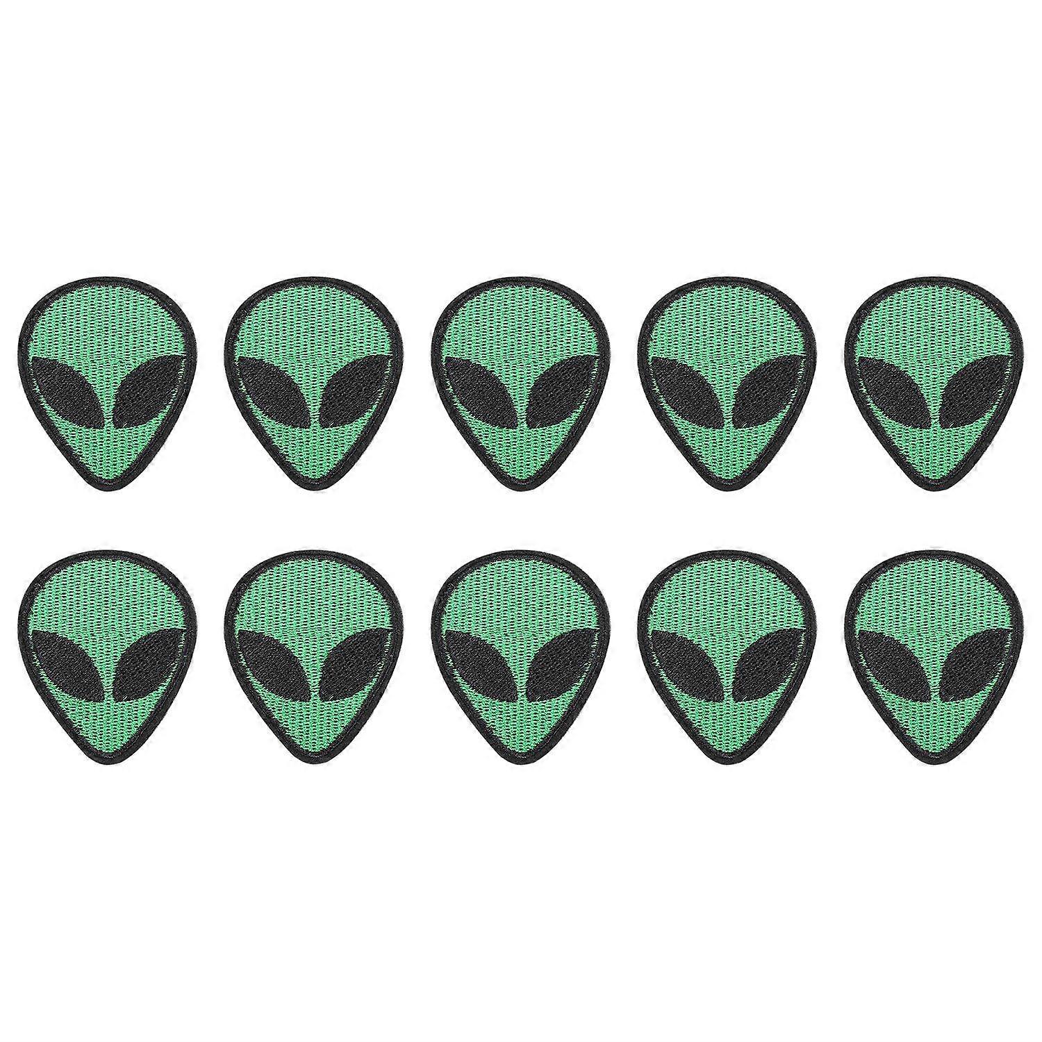 10Pcs Embroidered Patch Alien Head Shape Decorative Fabric Sticker Green for Clothes