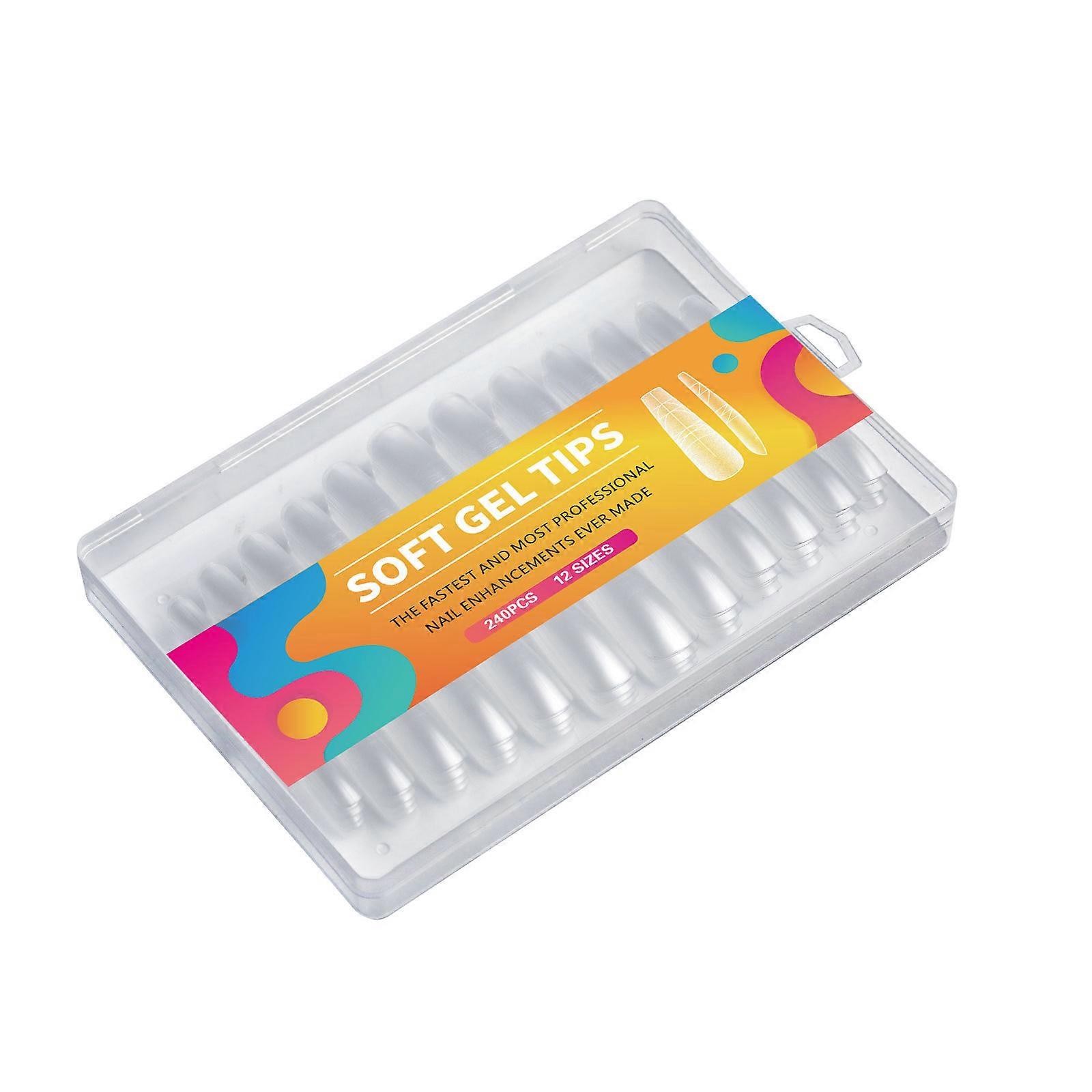 קצה שקוף לציפורניים ארוכות להארכת ציפורניים 240 יחידות 12 גדלים כיסוי מלא שקוף אקרילי עם סולם מדידה צבעוני