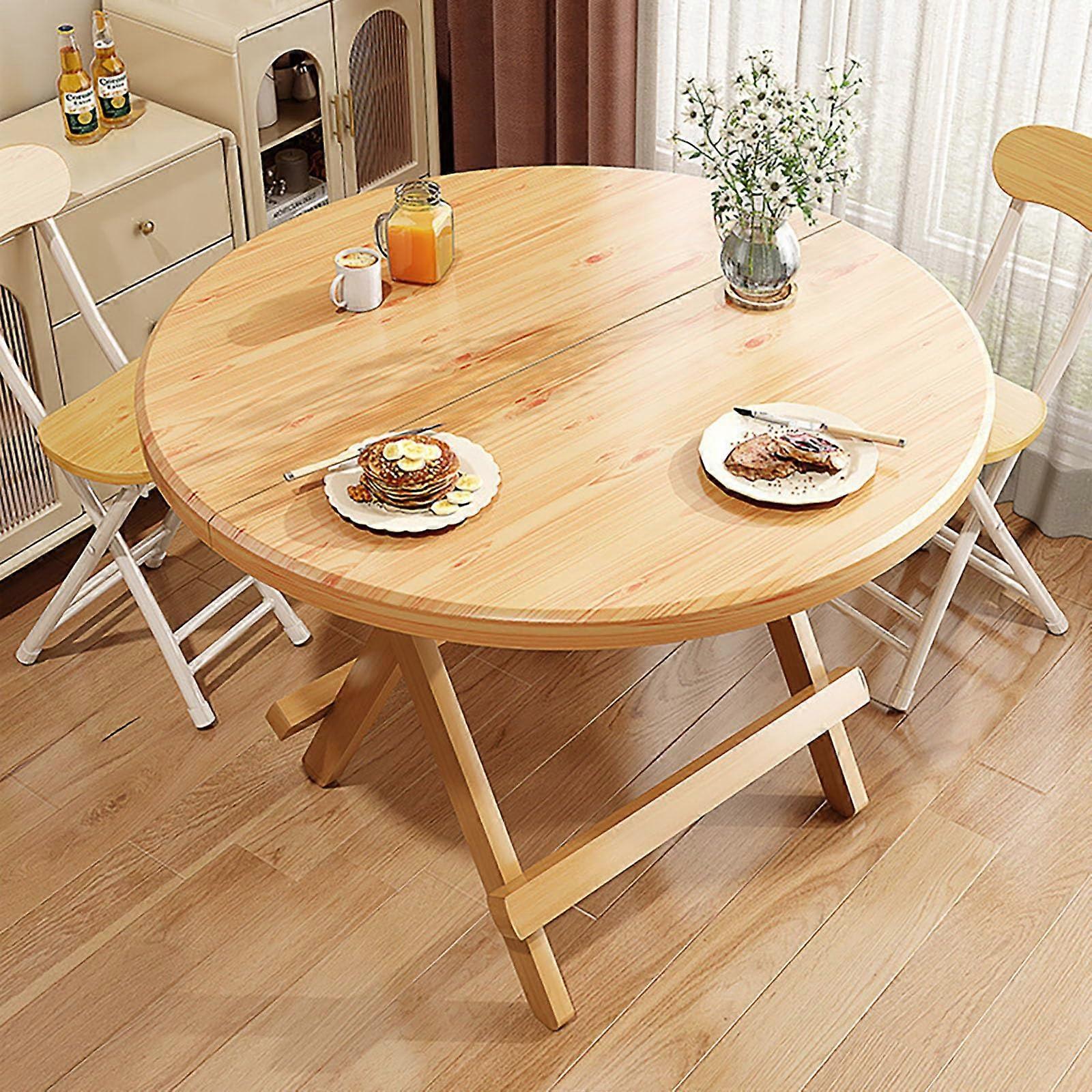 Expandable Round Drop Leaf Dining Table 70cm 27.5in Yellow Space Saving Folding Table For Kitchens And Dining Rooms