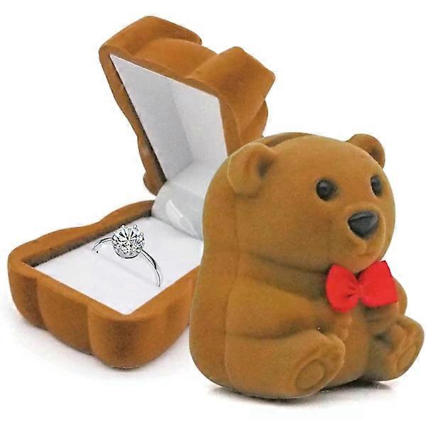 Brown Bear Ring Box | Simple Retro Small and Exquisite Ring Storage Box | Wedding Engagement Ring Box (Brown)