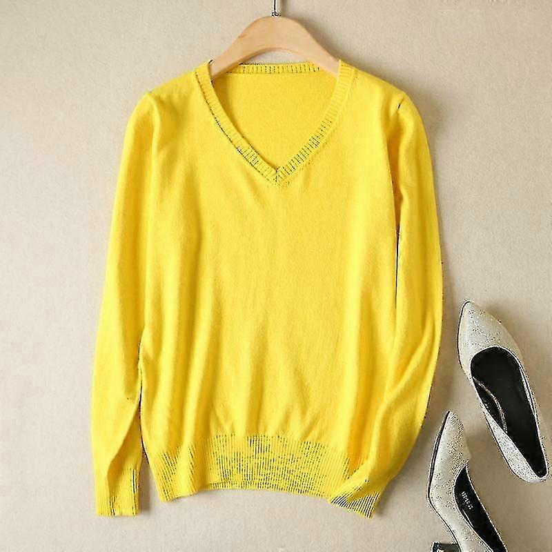 Frau Langarm V-Ausschnitt Kaschmir Pullover