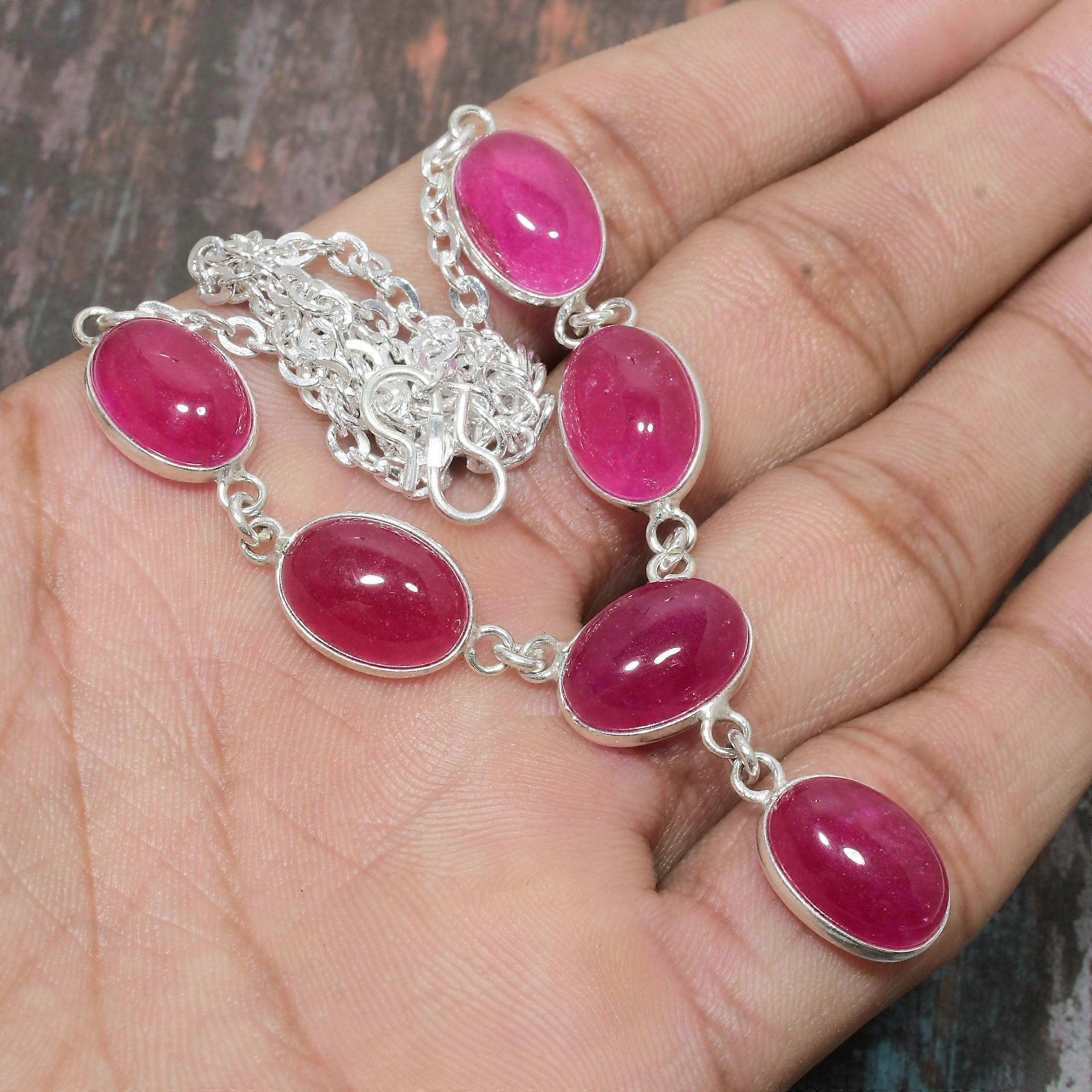 Ruby (Simulated) Gemstone Handmade Solid 925 Sterling Silver Jewelry Necklace
