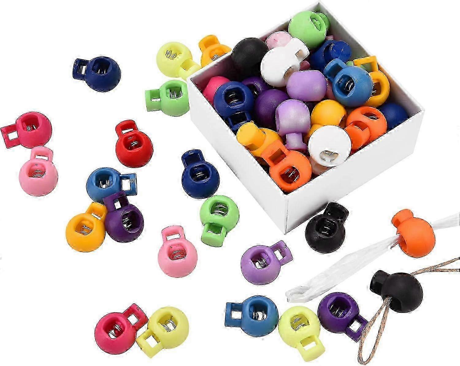Spring Loaded Design for Firm Grip, Plastic Toggle Stopper Ensures Your Belongings Stay Secure, Colorful Ball Cord Locks for Convenient Use with