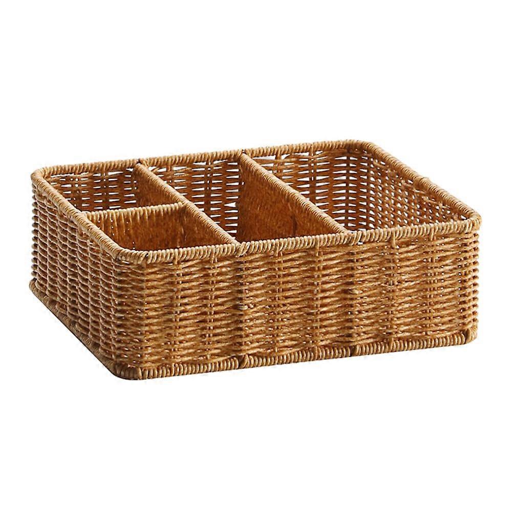 Rectangular Woven Storage Basket with 4 Compartments for Keys Wallet Remote and Entryway Organizer