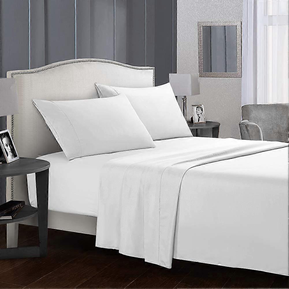 King Bed Sheet Set 4 Piece Ultra Soft Brushed Microfiber White Bedding with Pillowcases
