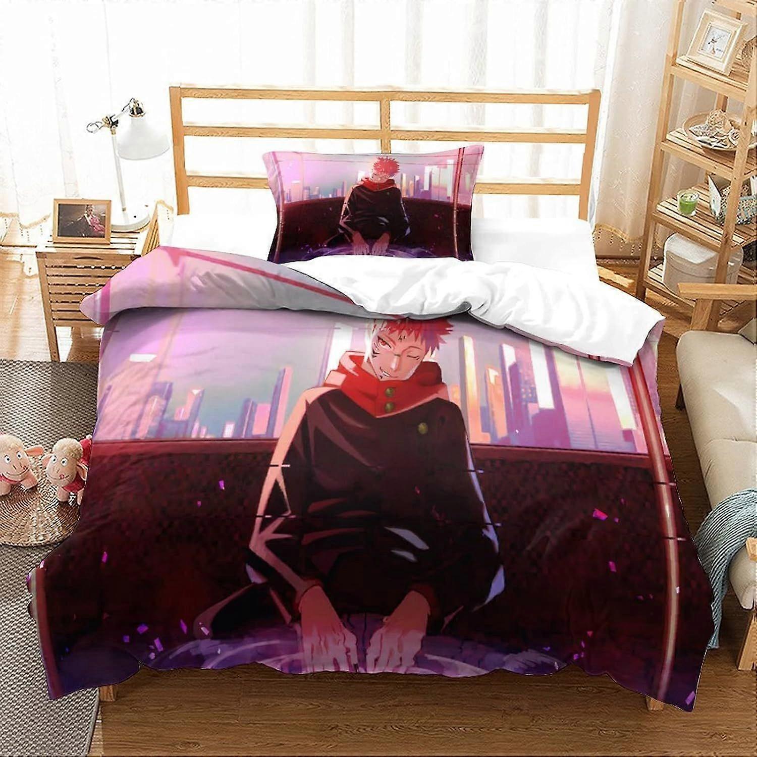 Jujutsu Kaisen Duvet Capa Multi Cor Luxo Daytime 3D Impresso Roupa de Cama Conjunto de Microfibra Anime Gojo Satoru Capa de Colcha de Edredom Macia com fechamento com zíper 