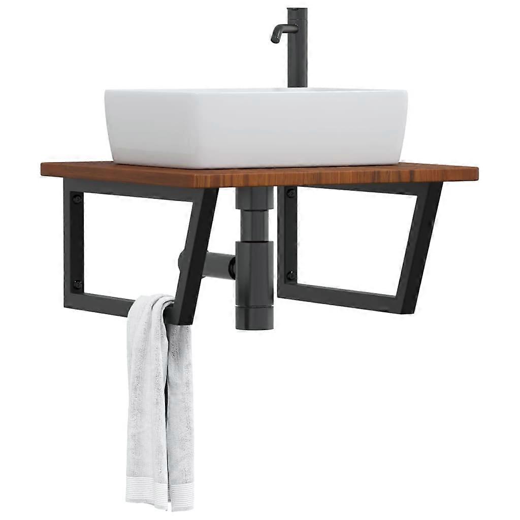 Washbasin top with bracket steel and solid oak wood