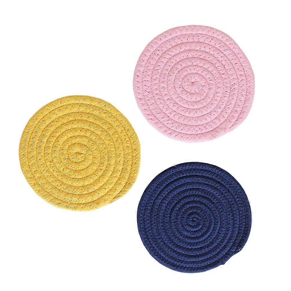 3pcs Weaving Placemat Heat Insulation Tableware Mat Cotton Tableware Coaster