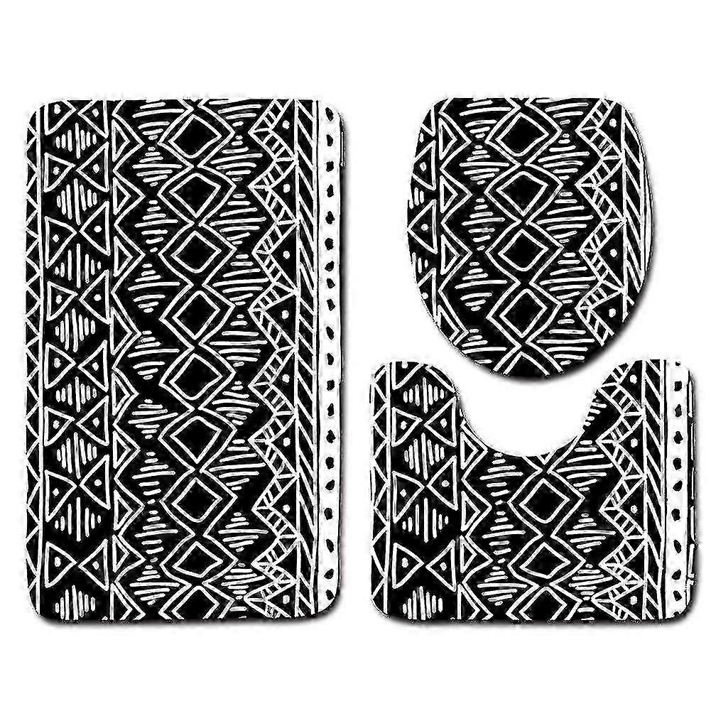 Abstract Geometric Pattern Bath Mat 3 Piece Set