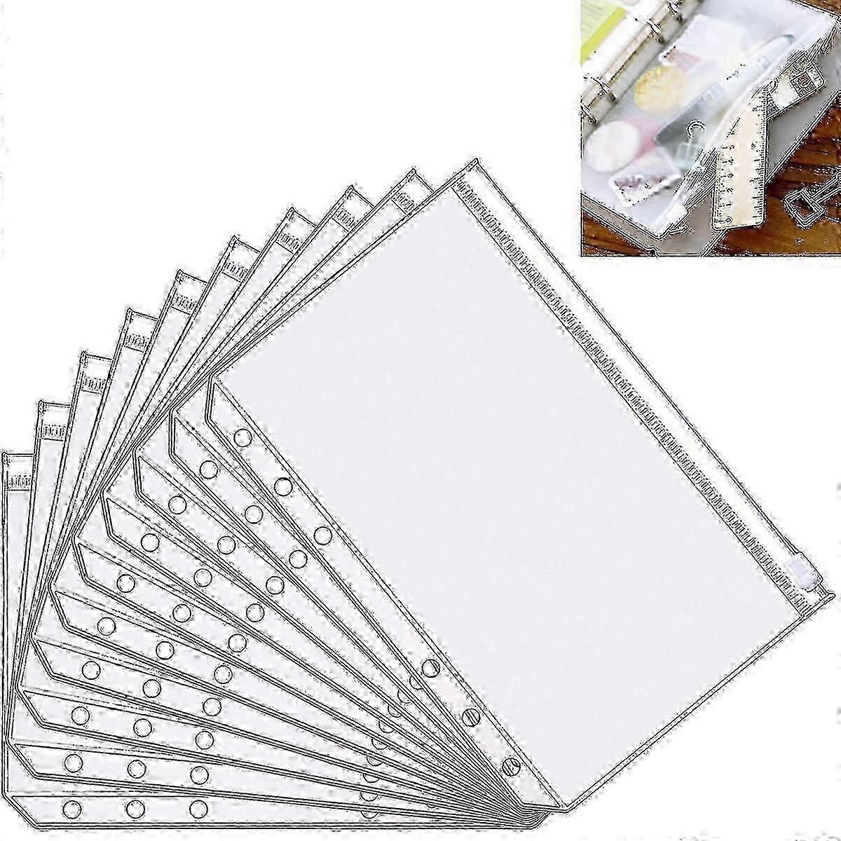 10pcs A5 Zipper Binder Punched Pockets For Notebook Waterproof f54