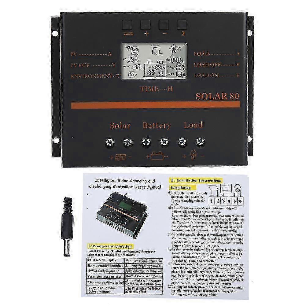 12V 24V Auto 80A PWM Solar Charge Controller Solar Panel Charge Regulator LCD Display Solar80