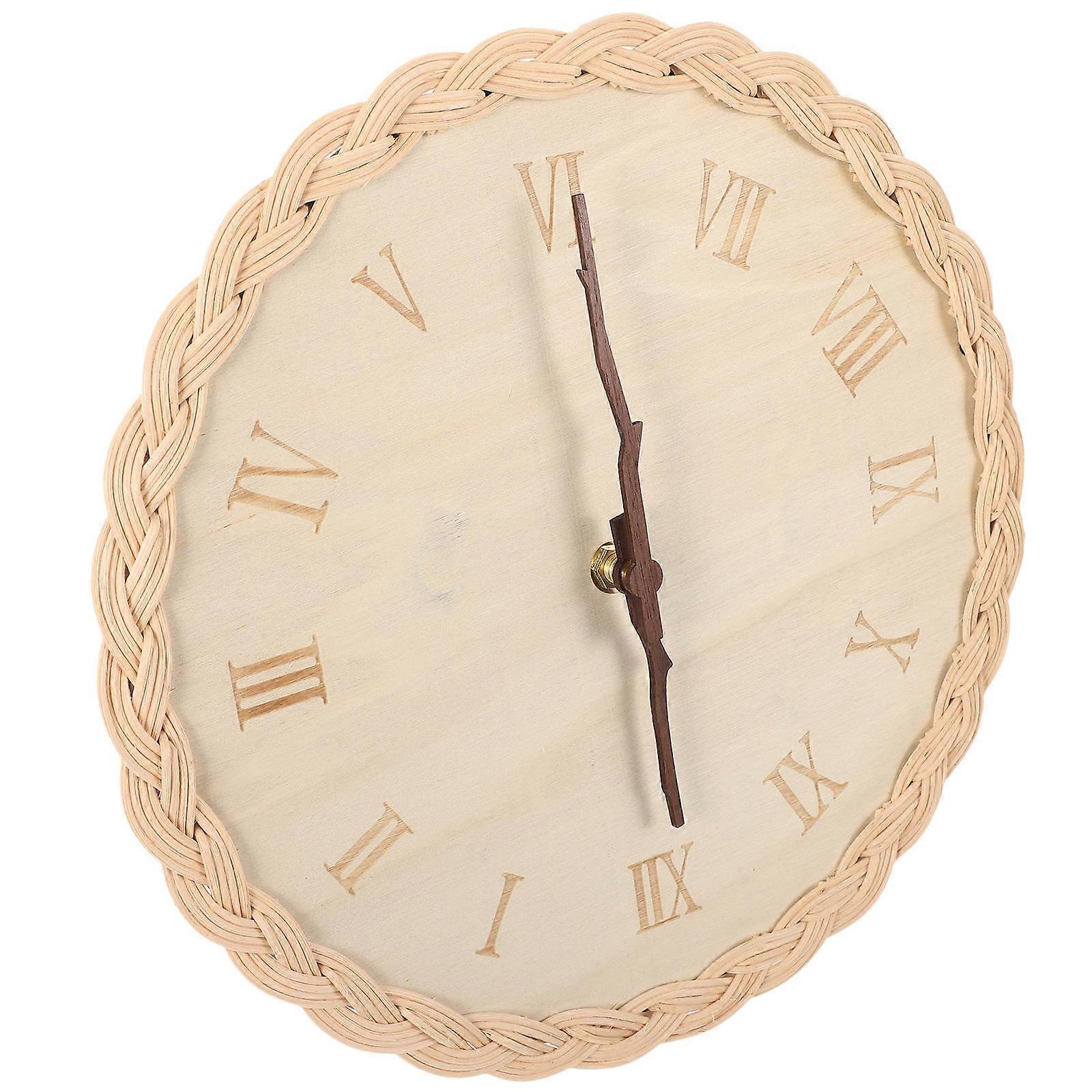 Home Clock Decor Rustic Woven Round Wall Hanging Clock