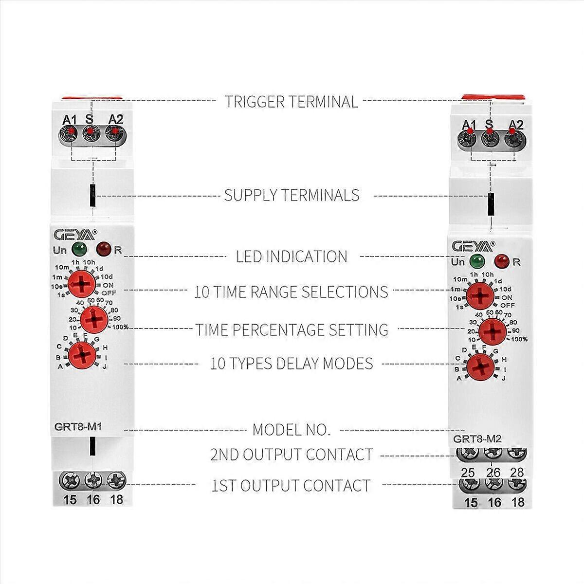 4X GRT8-M1 On Off Time Delay Relay 16A AC/DC12V-240V Multifunction Din Rail Automatic Timer Relay