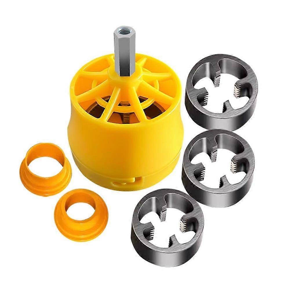 PVC Pipe Threader Kit With 1/2In 3/4 In 1 Inch Dies Plumbing Threading Machine Tool Electric Drill Modified Threading Device