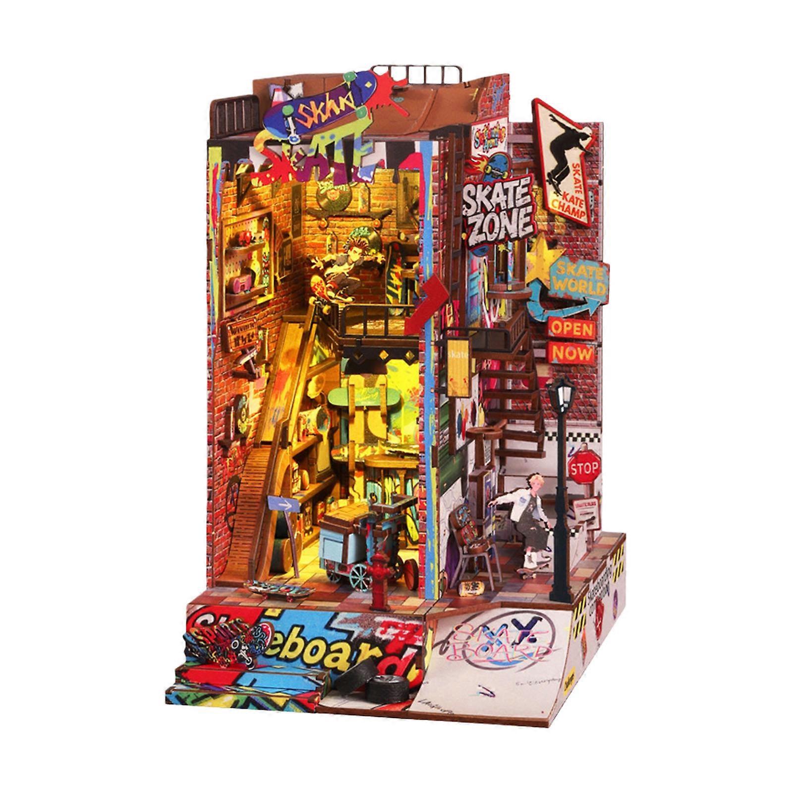 Wood Bookshelf Insert Skatepark Diorama Model Craft Project With Light Up Features Multicolor