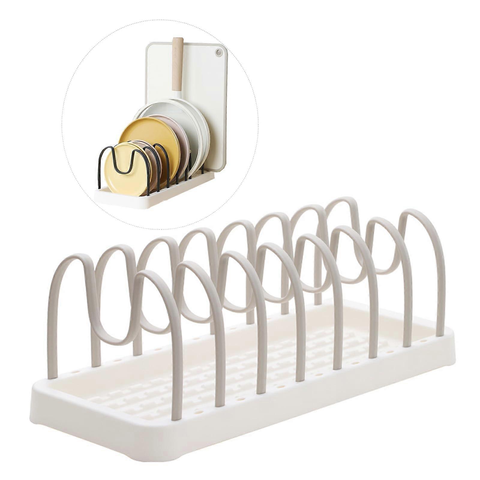 Adjustable Pot and Pan Organizer with 8 Compartments for Kitchen Cabinet Bakeware and Cookware Storage (Khaki Gray)