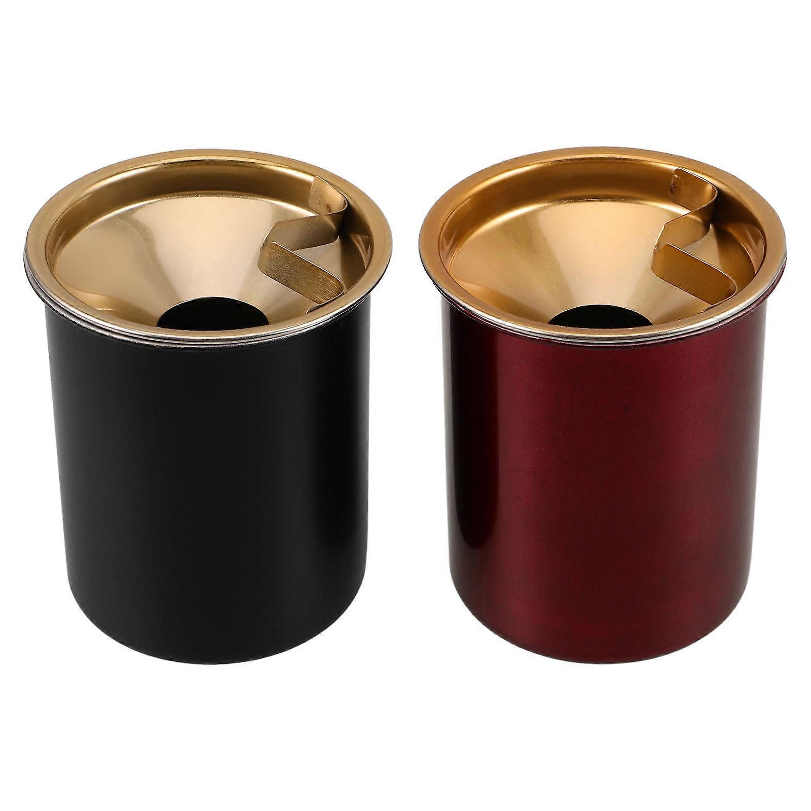 Stainless Steel Ashtray 2Pcs Windproof with Lid for Office Tabletop Use