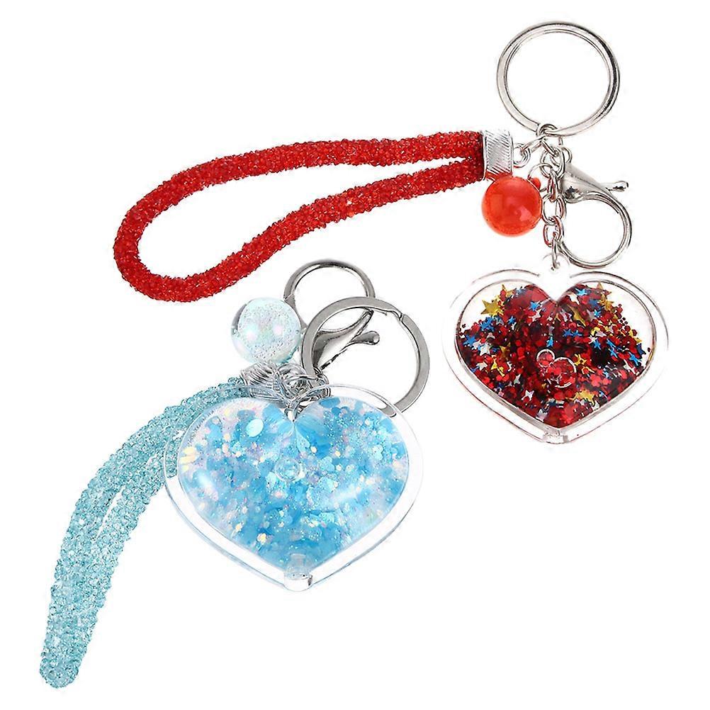Assorted Color Cute Heart Keychain for Hanging Keys with Glitter Moving Sand