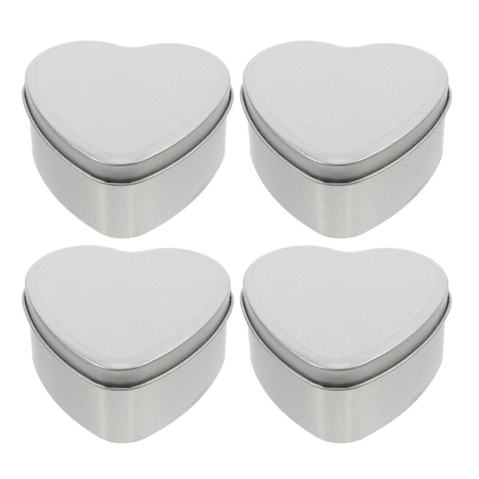 4Pcs Heart Tin Box for Storage Silver Wedding Candy Packaging Boxes