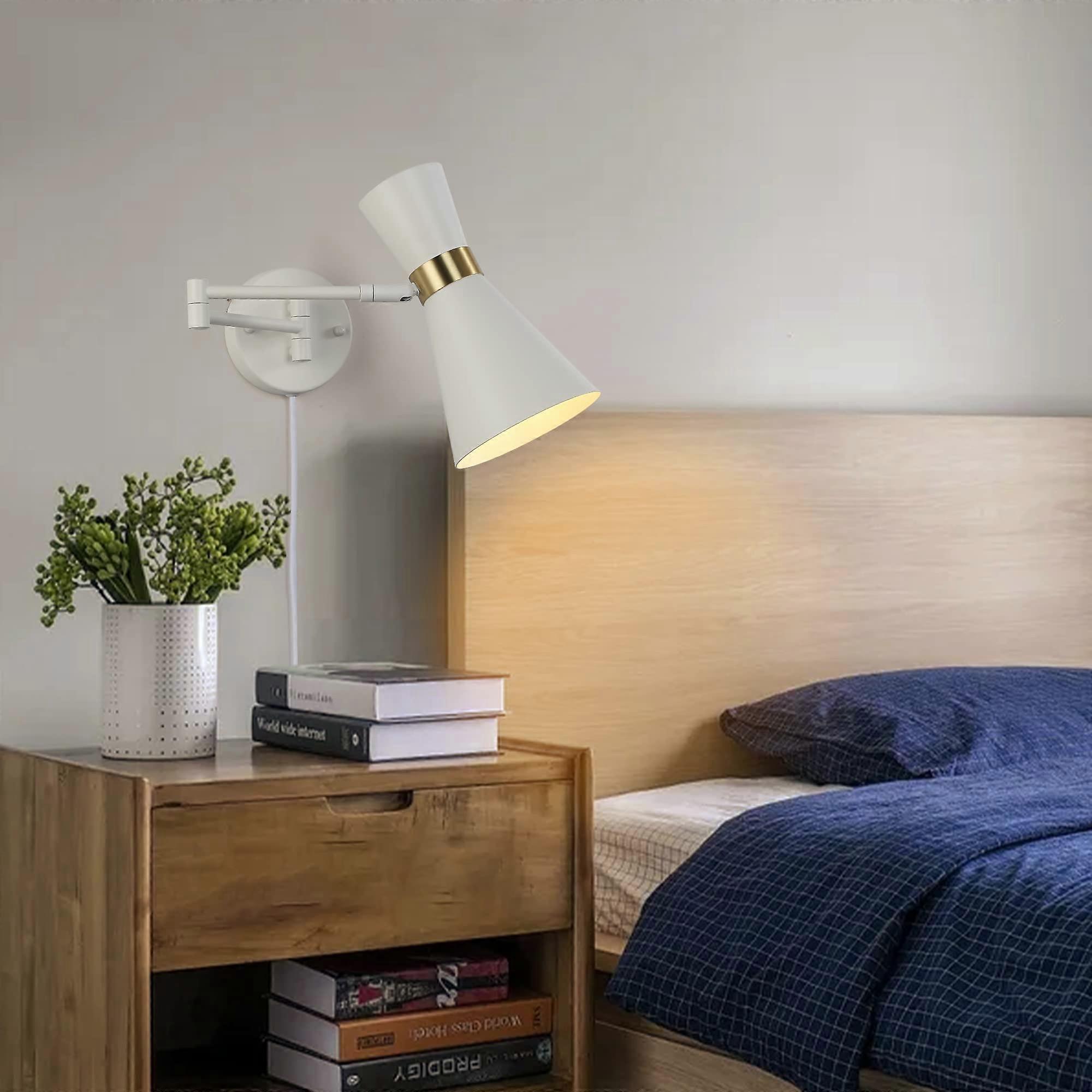 Wall Mounted Swing Arm Lamp with Plug in Cord, Adjustable Wall Sconce, Matte Black, E26 Socket