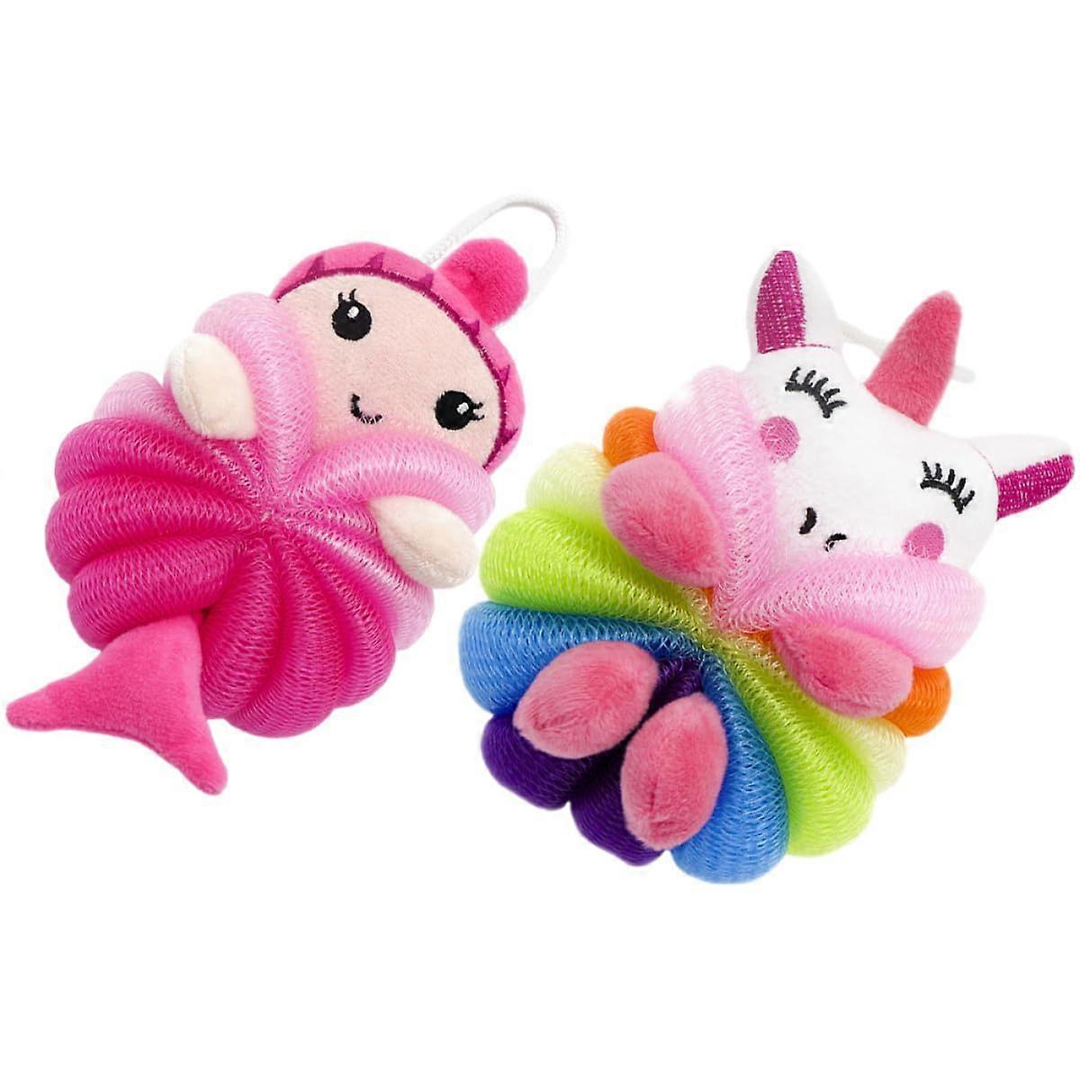 2pcs Soft Bath Sponge Shower Loofah with Unicorn Mermaid Design for Gentle Body Exfoliation