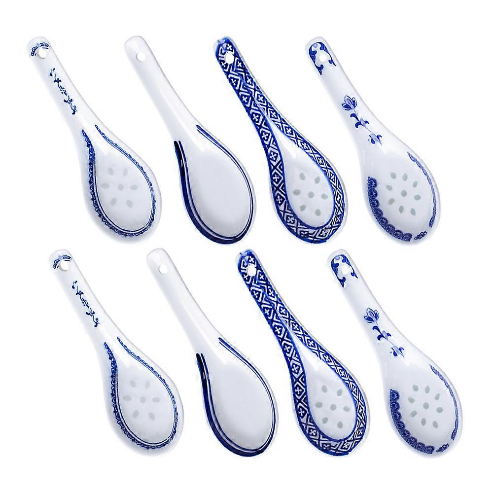 Ceramic Soup Spoons Asian Style Porcelain for Kitchen Use 8Pcs