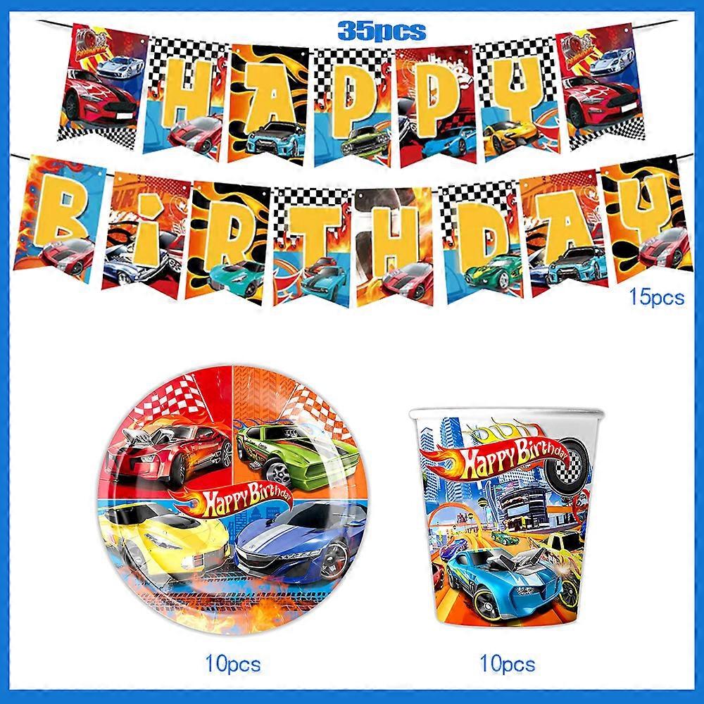 Hot Wheels-Fournitures de f��te pr��Christophe sur le th��me de la voiture, gobelet en papier, assiette, nappe, d��cor de f��te d'anniversaire po